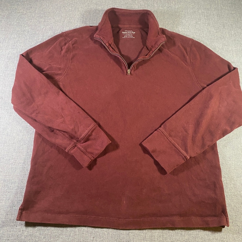 J.Crew Mens Large 1/4 Zip Authentic‎ Sueded Jersey Pullover Burgundy